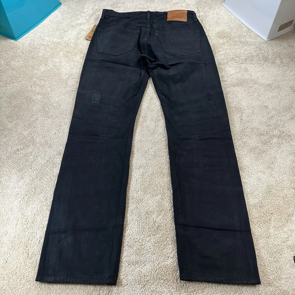 levis 501 premium mens jeans 31x32 True Fit‎ 32x32 Distressed Black 100% Cotton